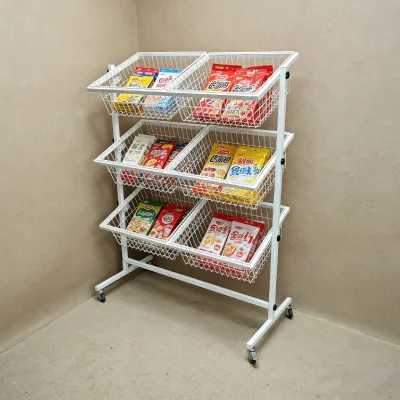 Modern Supermarket Snack Storage Rack Iron Gondola Display Shelf Stylish Metal Good Displaying Usage
