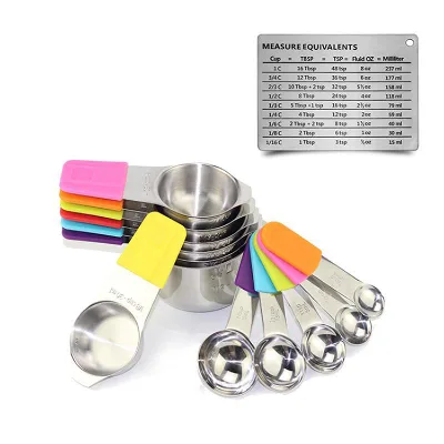 13 Sets of High Quality Stainless Steel Measuring Cups and Spoons Set With Magnet Adsorption and Silicone Scale Plate