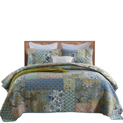 Cotton Bedspreads 3 Piece Green Patchwork Vintage Style Quilt Coverlets With 2 Pillowcase Decorative Bohemian Quilted Blanket
