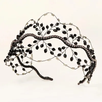 Handmade Black Wired Crystal Crowns Tiaras for Women Bridal Wedding Party Hair Accessories