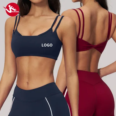 Top Rated Premium Quality Double Strap Backless Spaghetti With Removable Pads Gym Fitness Sports Bra Tank Halter Neck sports bra