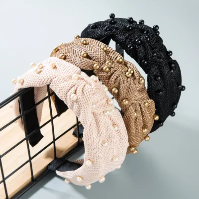 Grace Pearl Velvet Bow Headband Pearl Headband Mesh Headband Female Head Buckle