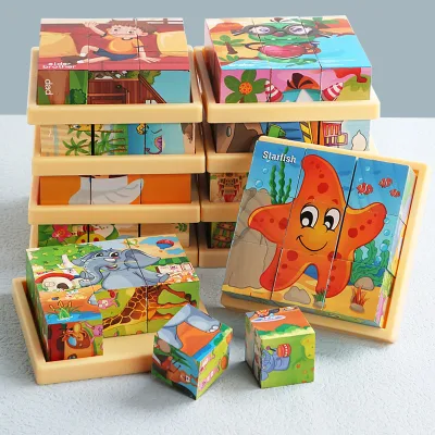 Nine Grain 3D Educational DIY Toy Six-Sided Puzzle Wood & Paper Flip Building Blocks for 5 to 7 Years Kindergarten Children