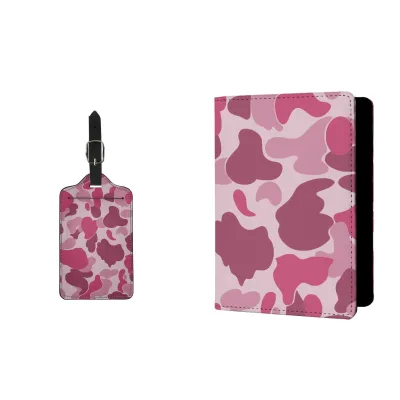 Custom-printed Camouflage Heart Pattern Fashion Polyester Passport Luggage Tag Set Suitable for Travel Meetings All Seasons