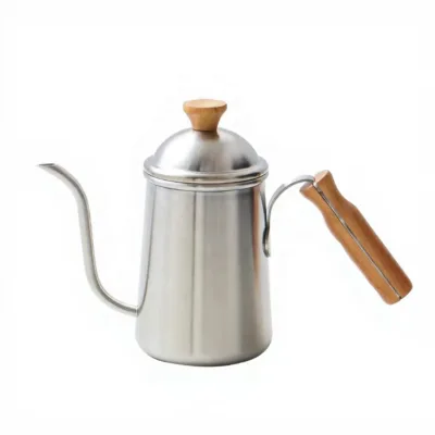 650ml 304 Stainless Steel Gooseneck Pour Over Coffee Kettle with Wooden Handle for Barista Drip Brewing
