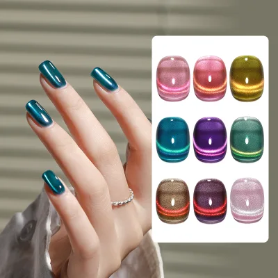 9 Colors Flakes Cat Eye Gel Semi Cured Gel Nail Red Cat Eye Cateye Gel Polish 9d