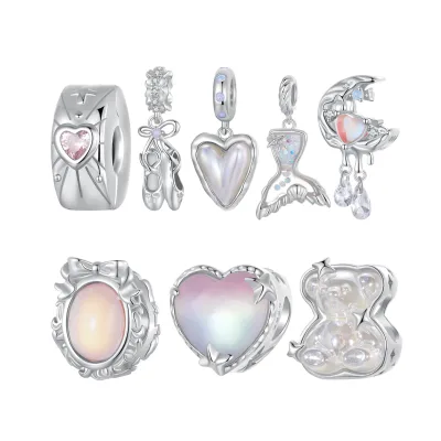 925 Silver Beads for Dance Shoes Heart Bear Fin Colorful Large Main Stone DIY Bracelet Beads Accessories Light Luxury Jewelry