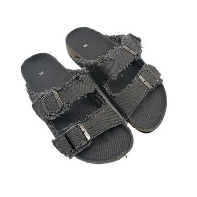 Canvas Upper High Quality Cork Sandals for Women Flash Edge slippers Beach Buckle Two Straps Cork Sandals