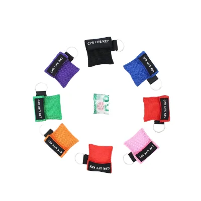 Customized  CPR Face Shield First Aid Keychain Mask with Oneway Valve Filter Mouth to Mouth Artificial Respiration Woven Pouch