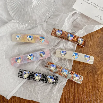 Best Selling Shiny Sweet Acetate Spring Clip Love Heart Crystal Hairpin Handmade Clips Hair Accessories
