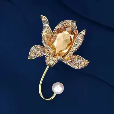 Elegant Leaf Retro Flower Brooch Exquisite Crystal Flower Corsage Anti-slip Brooch Pin