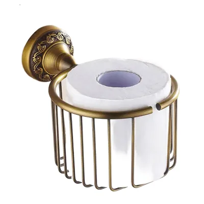Antique Series Bathroom Accessary 3722 Wall Mount Luxury Brass Toilet Paper Holder Antique Paper Holder Basket