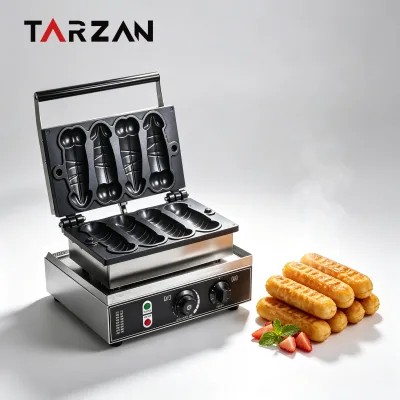 TARZAN 4 Pcs Corn Dog Waffle Maker Commercial Electric Non-stick Hot Dog Waffle Iron for Snack Bar