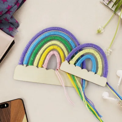 2024 New Wooden Hand Woven Rainbow Wood Hem Rope Storage Set DIY Rainbow Knitting Macrame Unfinished Wall Decoration Crafts