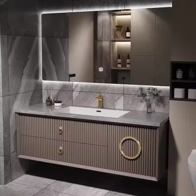 Empolo Modern Bathroom Vanity Pull Ring Striped Vanity Cabinet Bathroom Quartz Countertops