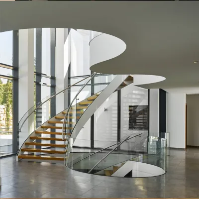 Clients Feedback Modern Luxury Villa Indoor Stone Curved Stairs Interior White Oak Steps Curved Staircase