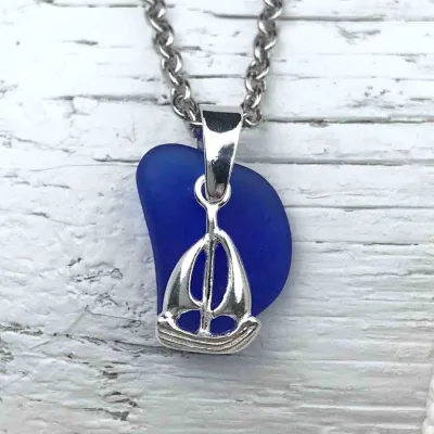 Cobalt Blue Sea Glass Pendant With Star Fish Charm