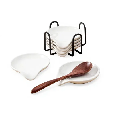 Custom-made Simple Iron Frame Microwave Safe Spoon Rest Kitchen Spoon Rack Household Ceramic Spoon Holder Set