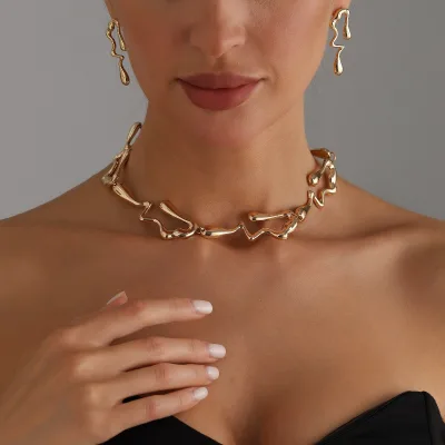 Wholesale Irregular Necklace Earring Set lava Style Irregular Shape Light Luxury Fashion Retro Necklace Earring Set