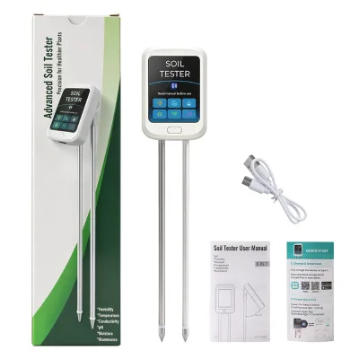 90° Rotatable 6 in 1 Blue-tooth Soil Tester Type-C Charging pH Moisture EC Temperature Light Air Humidity Soil Monitor