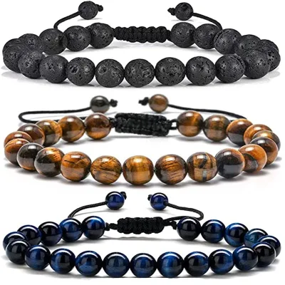 6mm natural yellow tiger's eye bracelet for women and men, woven bead bracelet string of beads jewelry.