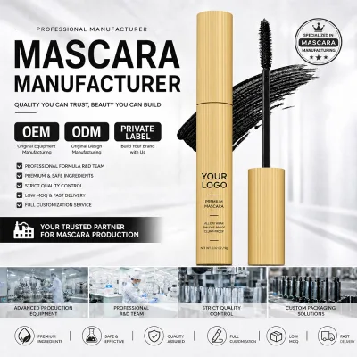 Custom Logo Natural Lengthening Long Lasting Waterproof Mascara Wholesale Private Label Fast Quick Dry Korean Mascara