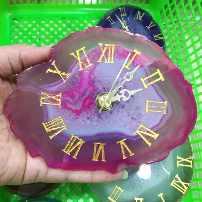 High Quality Natural Crystal Stone Rose Quartz Agate Watch Clock Amethyst Crystal Table Clock for Crystal Home Decorations