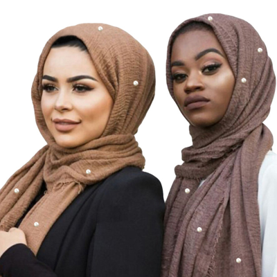 2019 Spring Summer Hijab Designs Plain Maxi Viscose Muslim Hijab Scarf Breathable Crinkle Cotton Hijab With Beads
