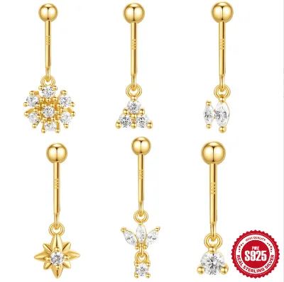 Wholesale Piercings 925 Sterling Silver Zircon Snowflake Marquise Ball Flat Back Vertical Helix Piercing Ear Bone Earrings