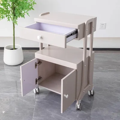 High-End Modern Multi-Functional Nail Art Tattoo Salon Cabinet Stainless Steel Beauty Trolley with Movable Storage Rack