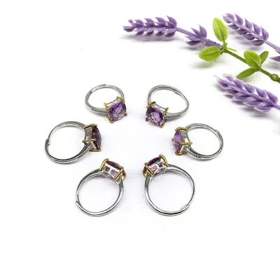 Wholesale High Quality Crystal Ring Natural Amethyst Ring Adjustable Ring for love Gift