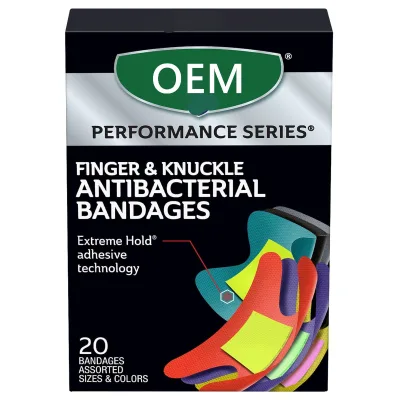 Performance Series Fingertip and Knuckle Antibacterial Bandages, Extreme Hold Adhesive Technology, Fabric Bandages, 20 Count