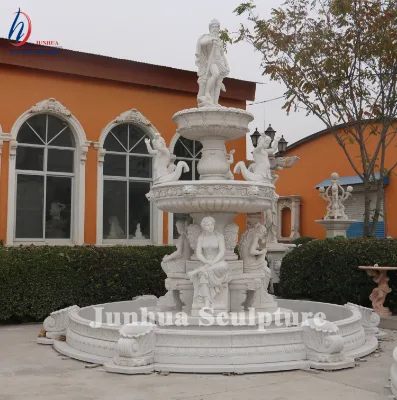 Greek Style Large Outdoor Natural Stone Water Fountain with Poseidon