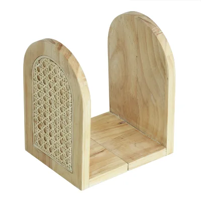 Set of 2 Rattan Wood Bookshelf Desktop Book Rack Booshelf