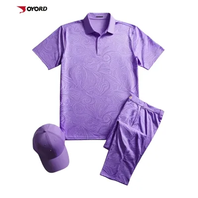 Custom Golf Polo Shirt Polyester Spandex Short Sleeve Pineapple Stay Collar and Shorts Pants 2 Piece Men Set for Man
