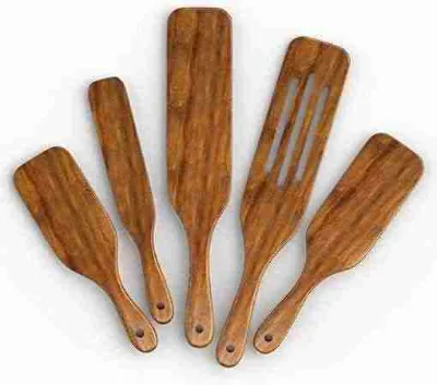 5 Pcs Wooden Spurtle Set Acacia Wooden Cooking Utensils for Non Stick Cookware Kitchen Tool for Cooking Mixing