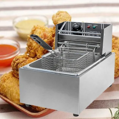 6L Table Top Stainless Steel French Fries Machine 1 Tank 1 Basket Commercial Potato Chip Fryer Electrical Deep Fryer