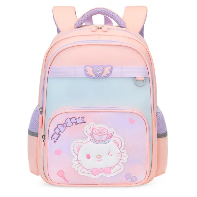 SUNEIGHT Adorable Kitty Print Unisex Waterproof Soft Shell Backpack Soft Pastel Colors Durable Fabric Kids School Bag Spacious