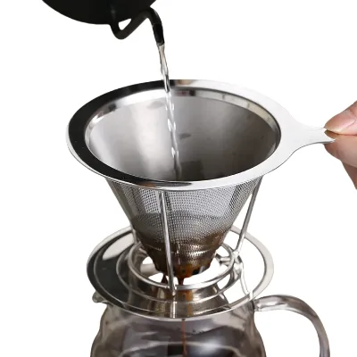 Factory Wholesale Stainless Steel Coffee Filters with Holders for Homes and Coffee Shops