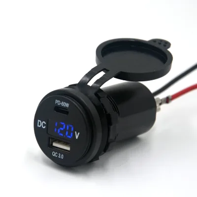 Quick Charge QC3.0 32W Type a USB&60W PD Type C Socket Charger with Voltmeter
