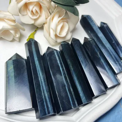 Wholesale Natural High Quality Pointed Flash Blue Tiger Eye Crystal Towers for Decoration Gifts