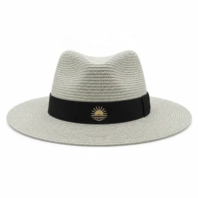 OEM ODM Straw Fedora Structured Crown Fabric Ribbon Export Program Boutique Stocking Logo Ready Wide Brim Straw Hat Supplier