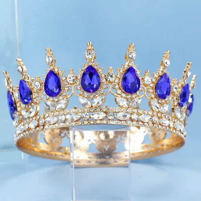 Bridal Round Tiara Baroque Colored Crystal Tiara Noble Temperament Queen Full Circle Rhinestone Crown Hair Ornament
