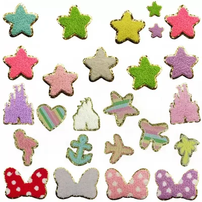Wholesale Nonwoven Felt Patch Star Embroidered Badge Custom Towel Glitter Iron-On Applique Castle Bowknot Airplane Hats