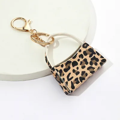 Customized Cartoon Animal Print Small Curved Bag Car Bag Pendant Silk PU Leather High Quality Coin Purse Metal Keychain
