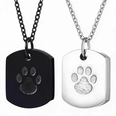 Waterproof Paw Print Urn Necklace, Stainless Steel Dog Tag Cremation Pendant for Pet Ashes