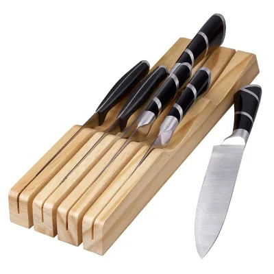 Wooden Steak Knife Holder in Drawer Knife Block Drawer Organizer Wood Knife Holder for Kitchen