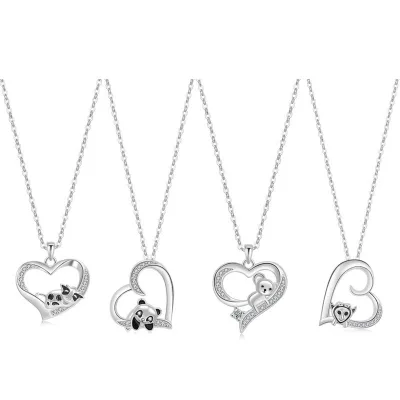 Daidan Silver Necklace 925 Sterling Elegant Cute Animal Cartoon Koala Panda Hollow Heart Pendant Necklace