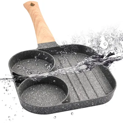 3-in-1 Non-Stick Aluminum Egg Frying Pan with 3 Dividers Wok Type Cooking Skillet for Fry Pans