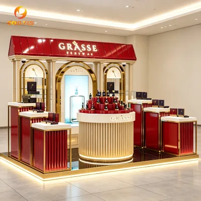 Elegant Mall Perfume Shop Interior Glowing Lettering Custom Perfume Display Shelf for China Wholesale Cosmetics Shop